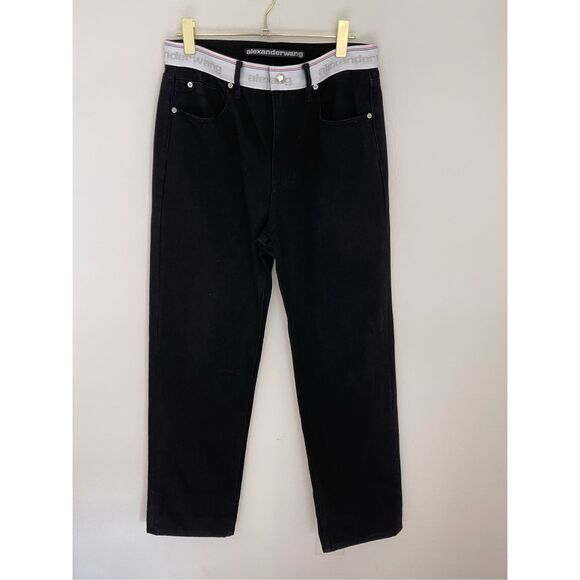 ALEXANDER WANG Logo High Waist Straight Leg Nonstretch Jeans Size 31 NWOT - Picture 2 of 9